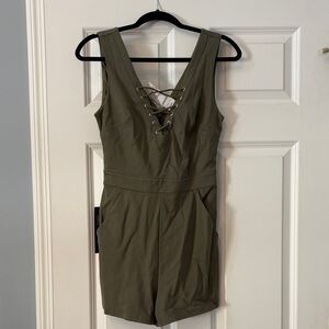 bebe Olive Green Lace-Up Jumpsuit